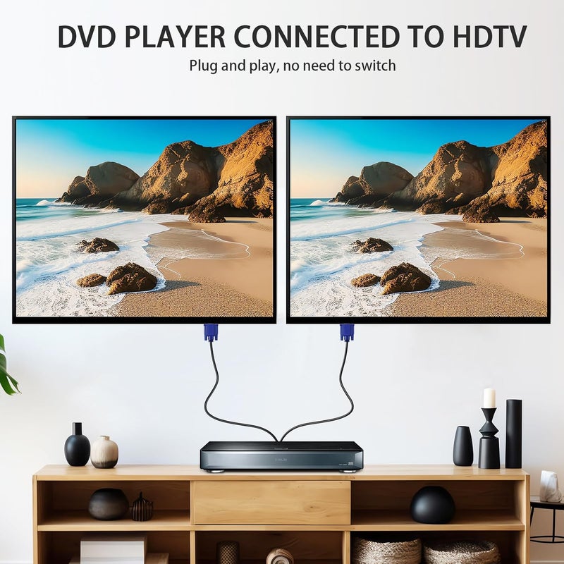 PASOW VGA Splitter Cable (No Screen Extension) 1 Male to 2 Male Dual Monitor Y Adapter 1080P Full HD for projectors, HDTVs, Monitors (3 Feet) - Only for Screen Duplication - Work for Identical Monitor - Image 5